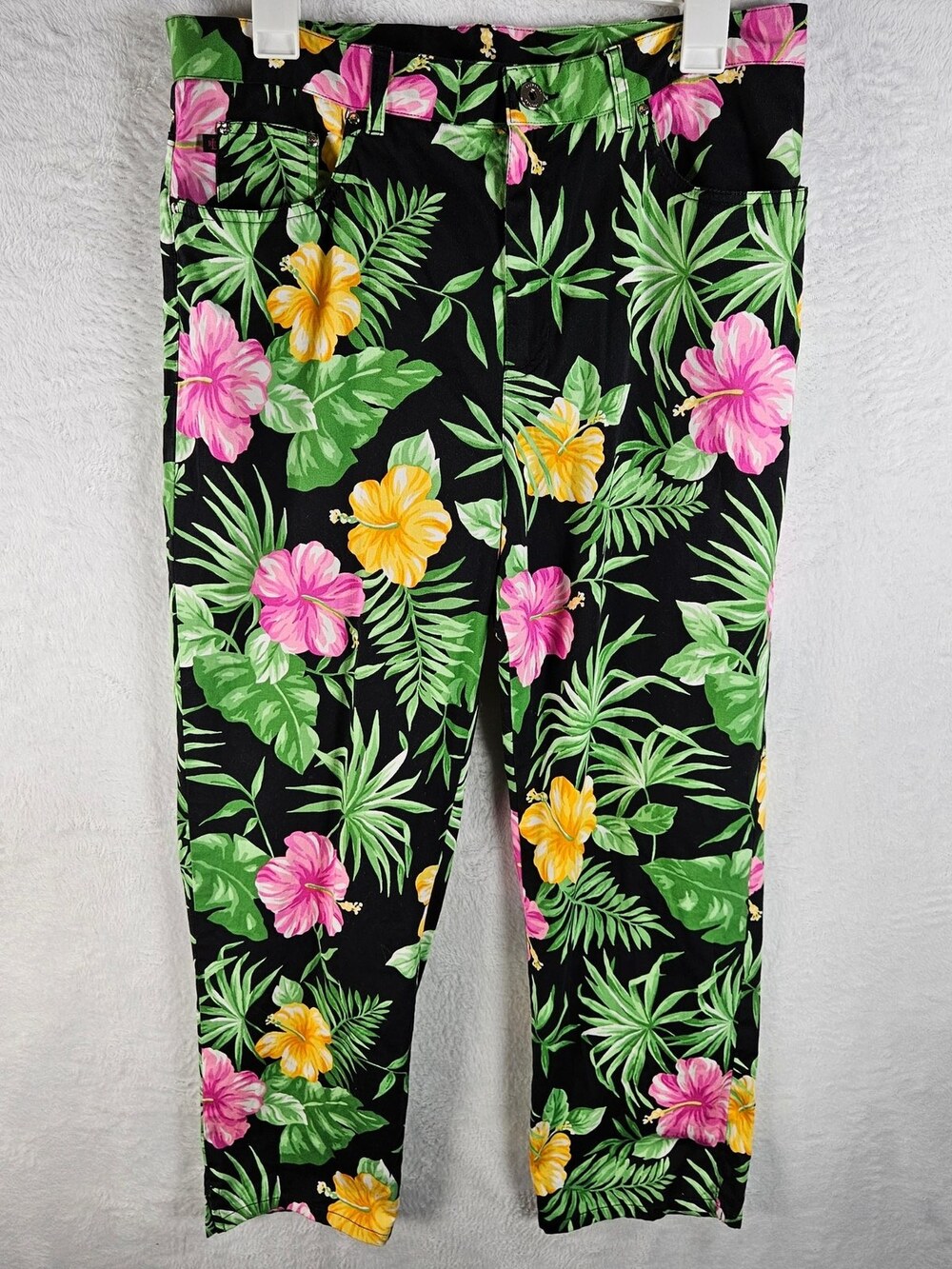 Lauren Ralph Lauren Tropical Hibiscus Ankle Pants Black Women's Size 14